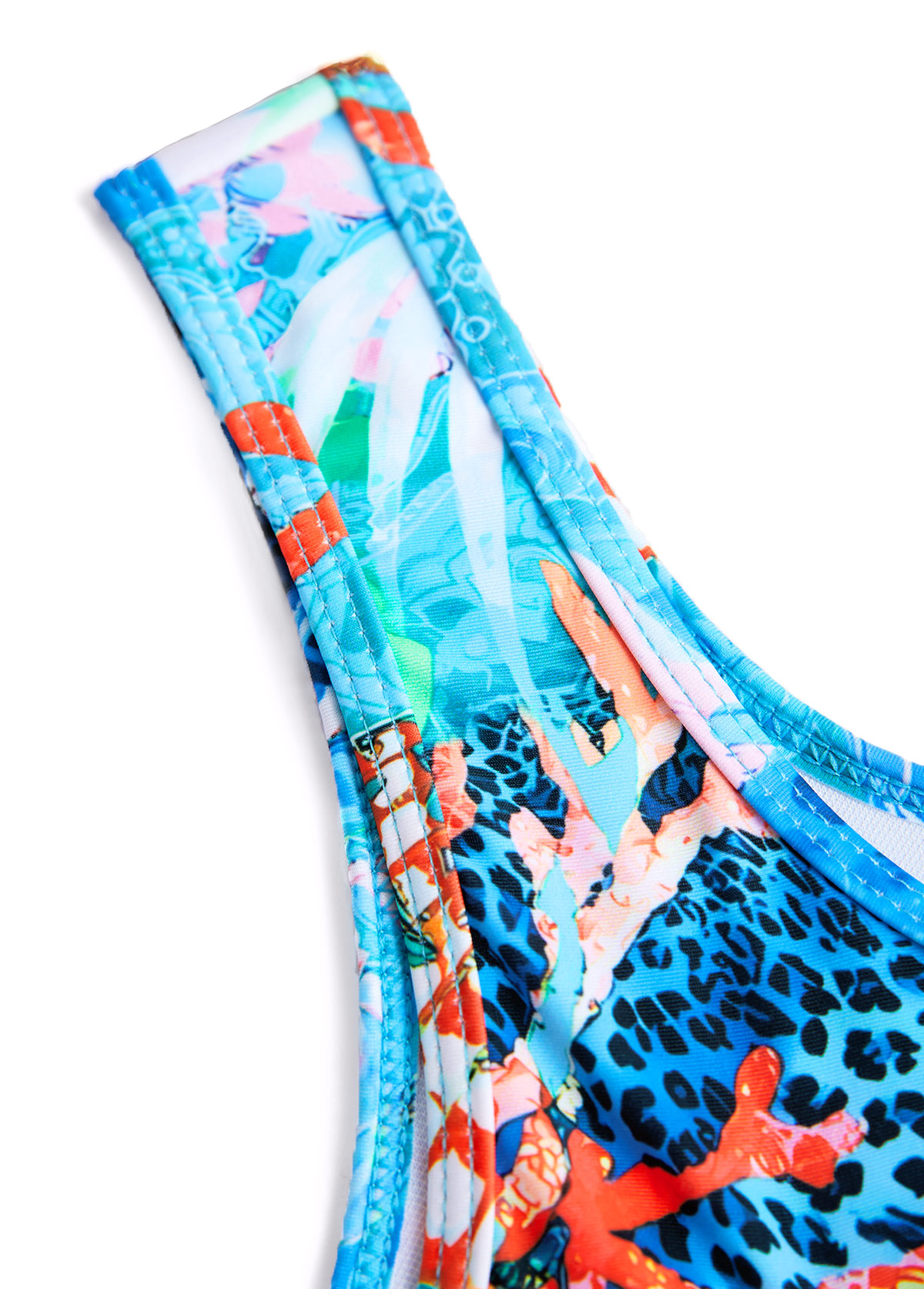 Plus Size Tie Cyan Marine Life Print Tankini Set