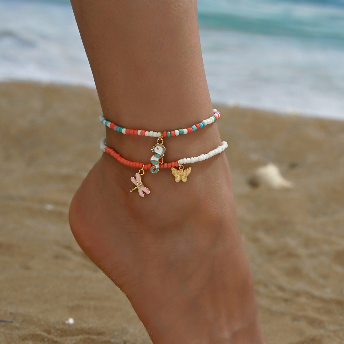 Neon Red Butterfly Alloy Detail Anklets