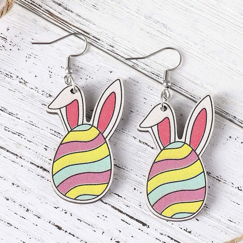 Multi Color Rabbit Wood Design Earrings